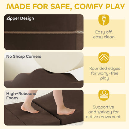 Kids Soft Play Set, 7 Piece Foam Climbing Blocks, Brown