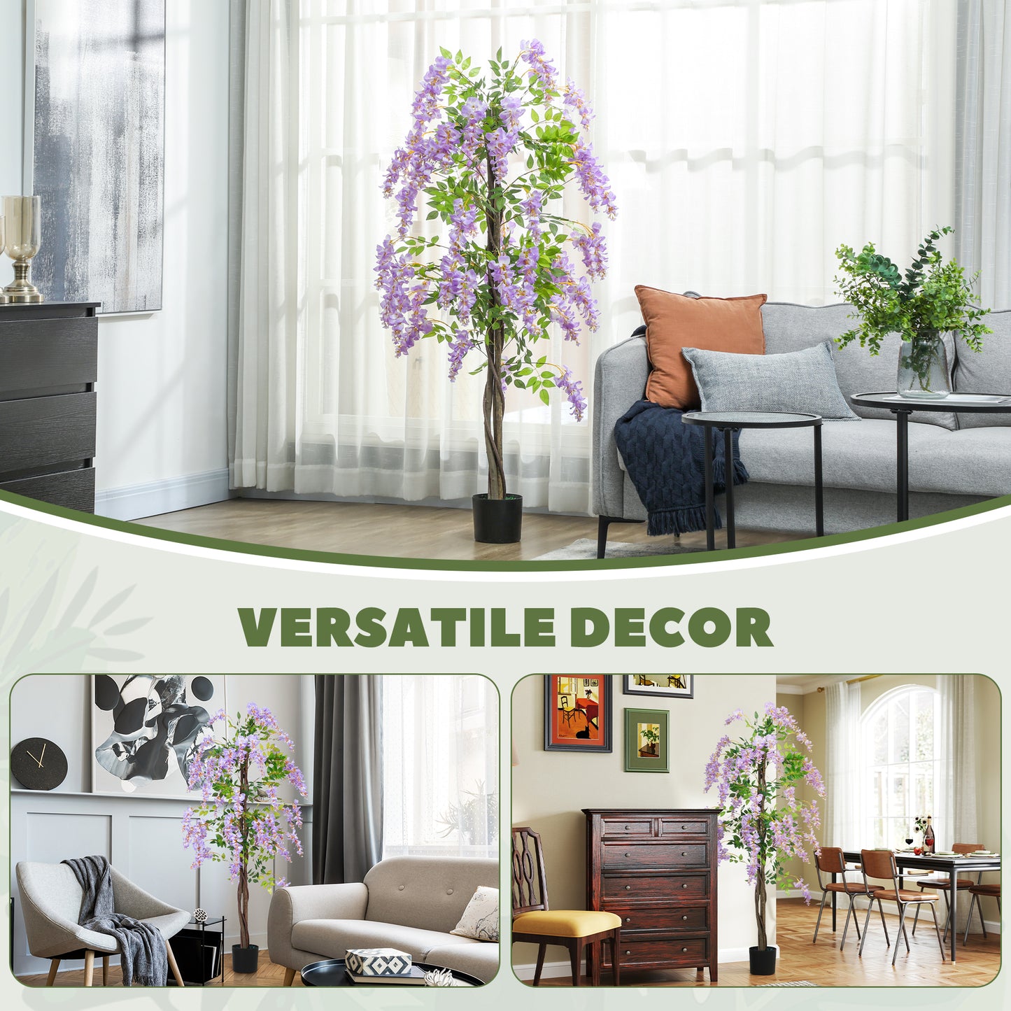 Artificial Wisteria Flower with 756 Leaves and 54 Flowers, Purple