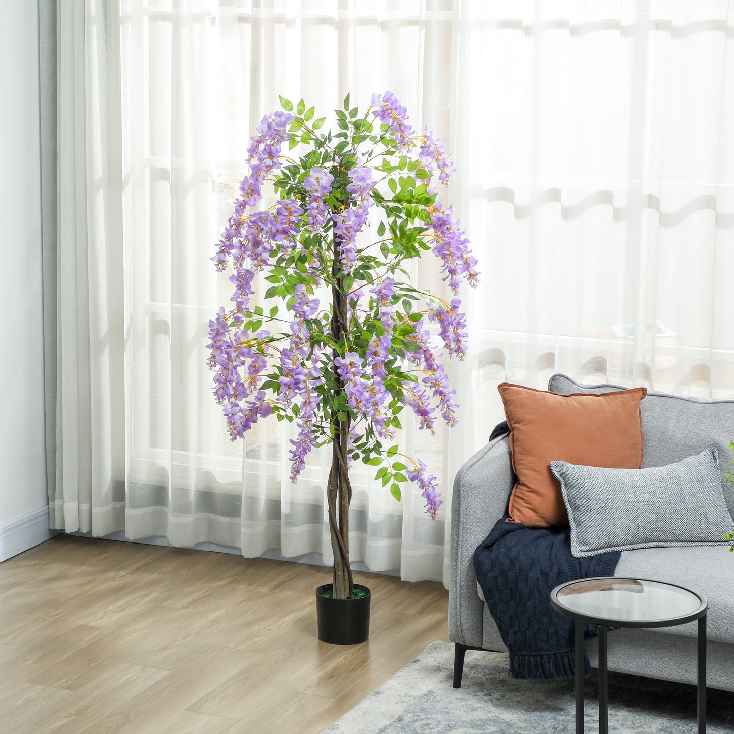Artificial Wisteria Flower with 756 Leaves and 54 Flowers, Purple
