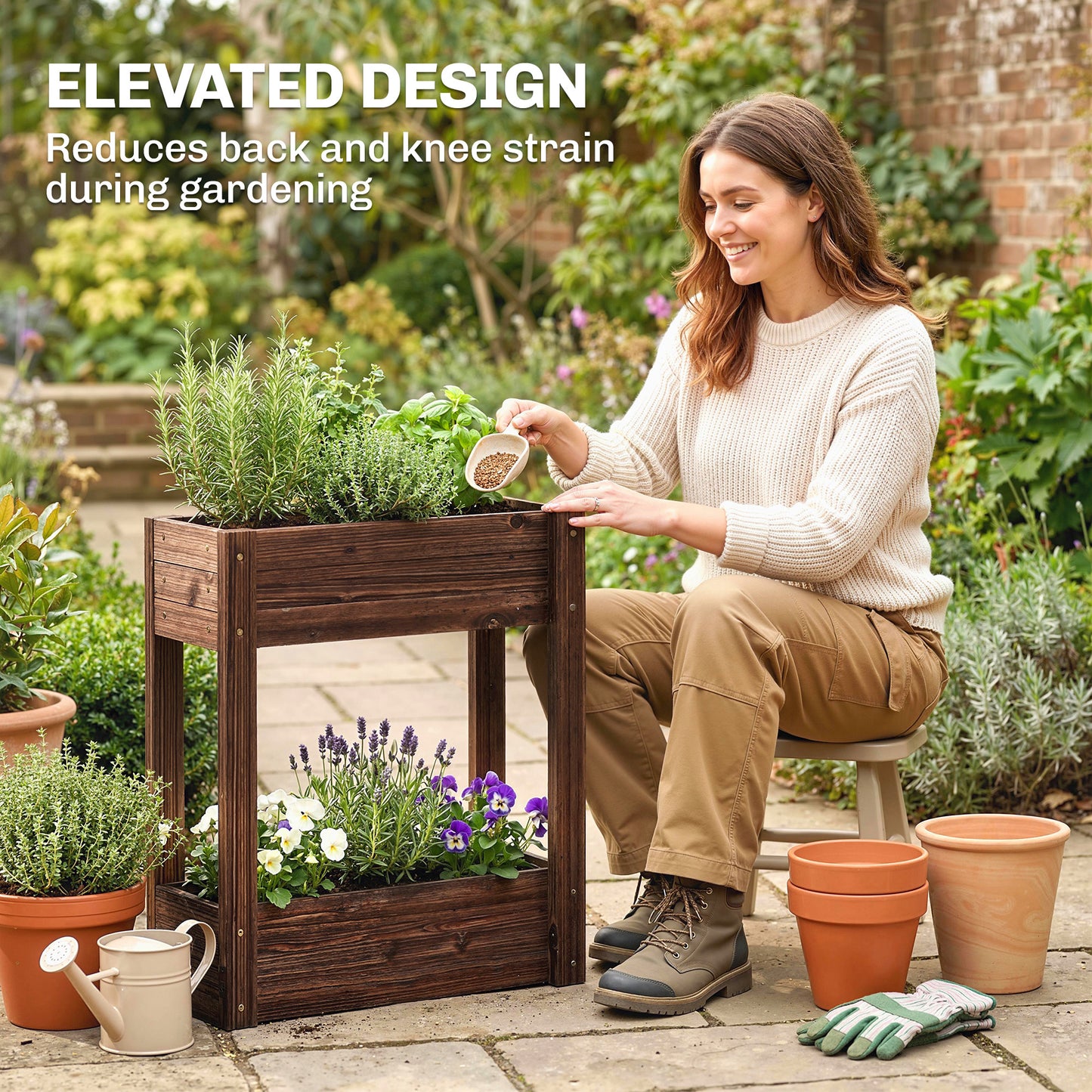 2-Tier Wooden Raised Planter, Raised Garden Bed on Legs