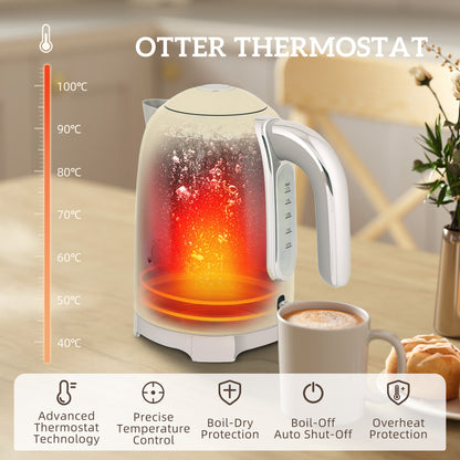 3000W 1.7L Kettle with Retro Thermometer, 4 Slice Toaster Set, Cream
