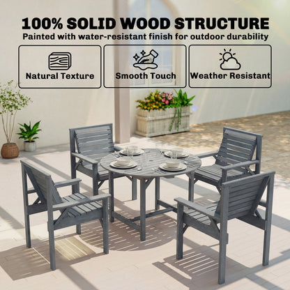 Garden Dining Set, Round Table and Chairs w/ Parasol Hole, Grey