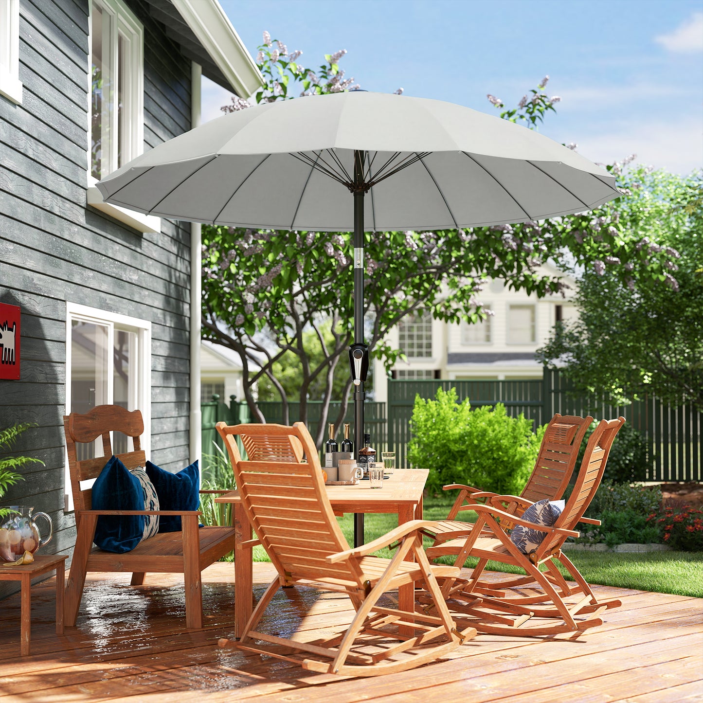 2m Shanghai Garden Parasol Umbrella, Outdoor Sun Shade, Light Grey