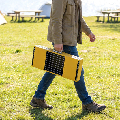 BBQ Grill, Charcoal Barbecue with 2 Side Shelves and Handle, Yellow