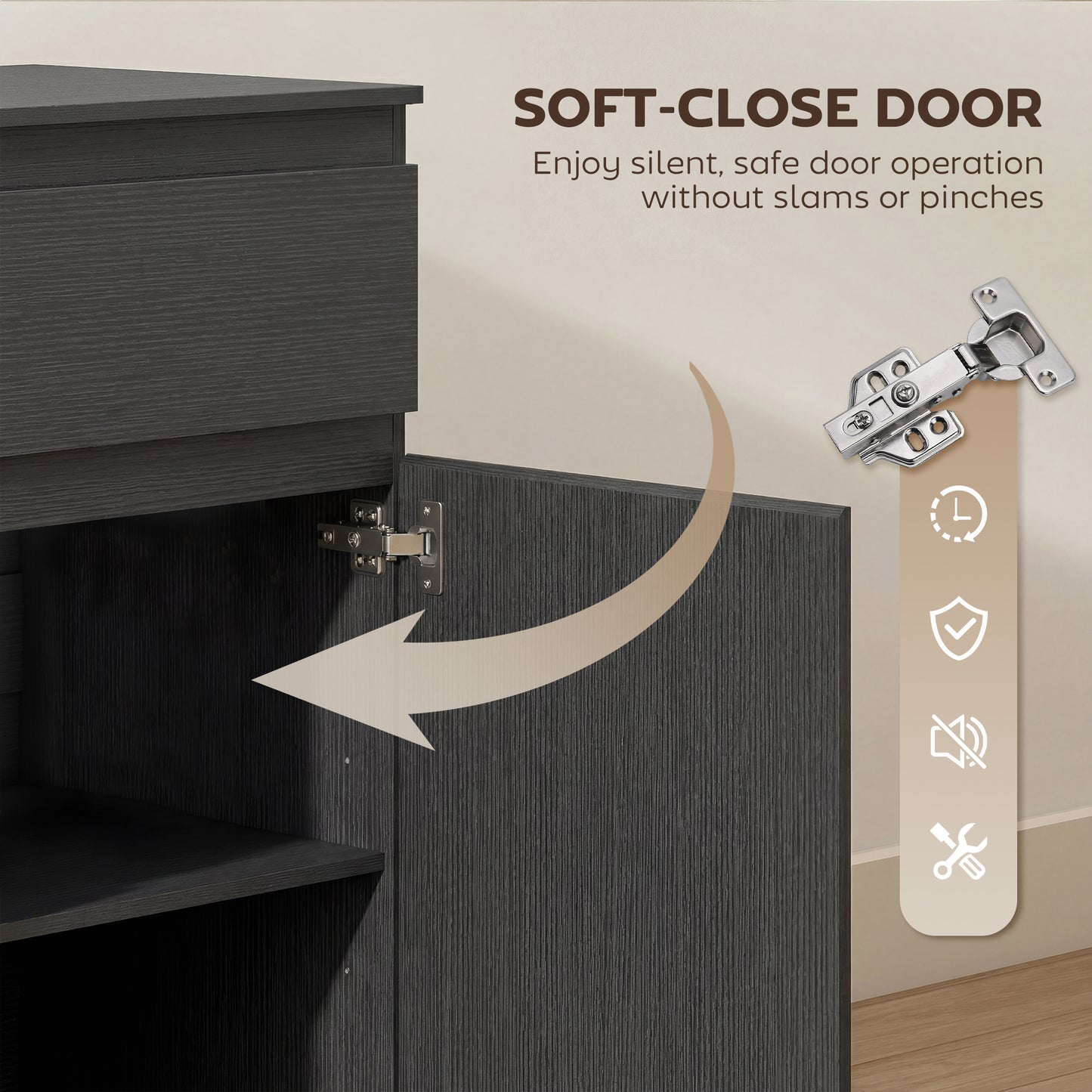 Sideboard Storage Cabinet, Kitchen Cupboard with 5 Drawers, Black