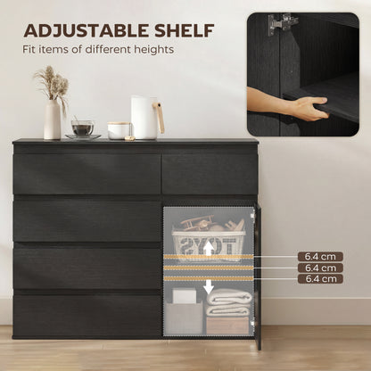 Sideboard Storage Cabinet, Kitchen Cupboard with 5 Drawers, Black