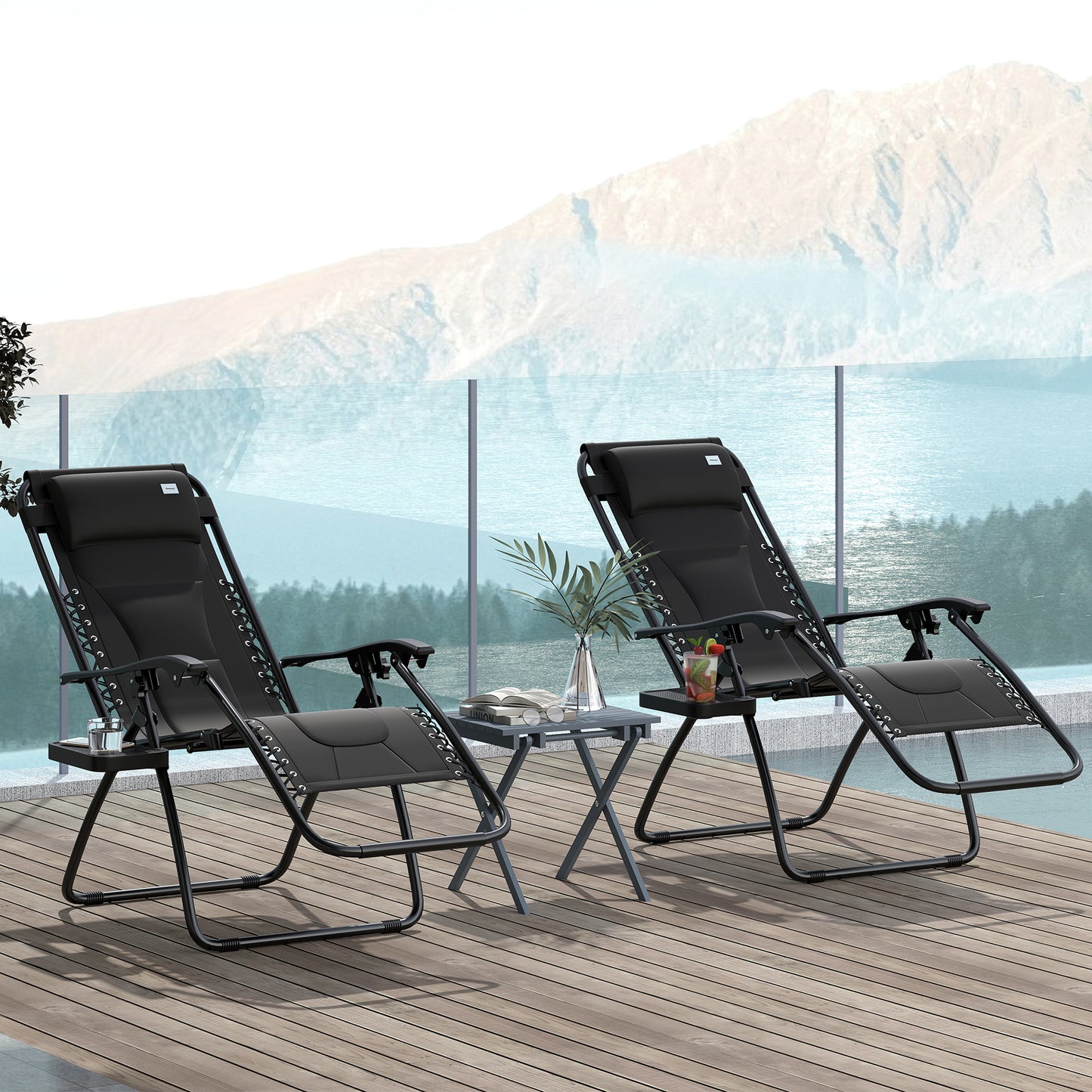 2 Pcs Zero Gravity Lounger Folding Recliner Chair w/ Cup Holder
