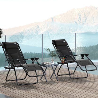 2 Pcs Zero Gravity Lounger Folding Recliner Chair w/ Cup Holder