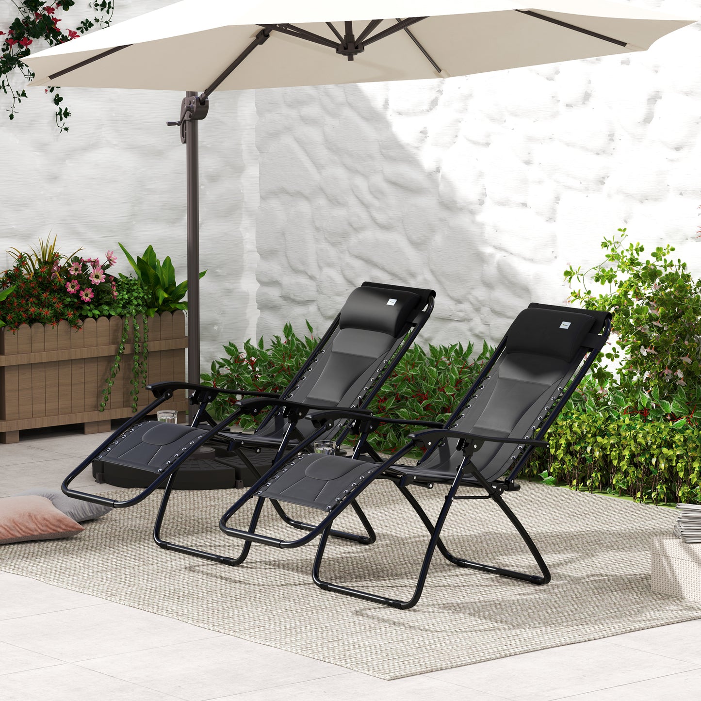 2 Pcs Zero Gravity Lounger Folding Recliner Chair w/ Cup Holder