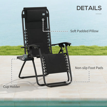 2 Pcs Zero Gravity Lounger Folding Recliner Chair w/ Cup Holder
