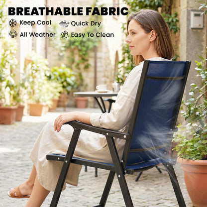 Folding Garden Chairs Set of 2 with High Back, Armrests, Navy Blue