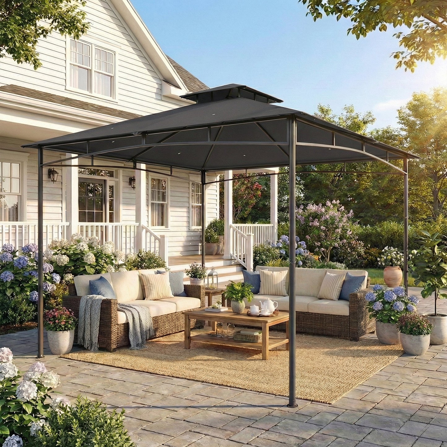 Outsunny 3 x 3 m Gazebo, Outdoor Gazebo Canopy with 2-Tier Roof, Dark Grey