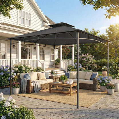 Outsunny 3 x 3 m Gazebo, Outdoor Gazebo Canopy with 2-Tier Roof, Dark Grey