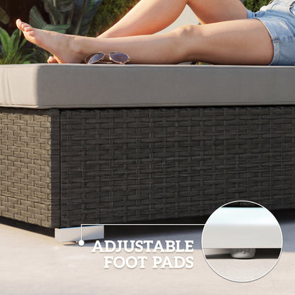 Rattan Sun Loungers Set of 2 with Side Table, Dark Grey