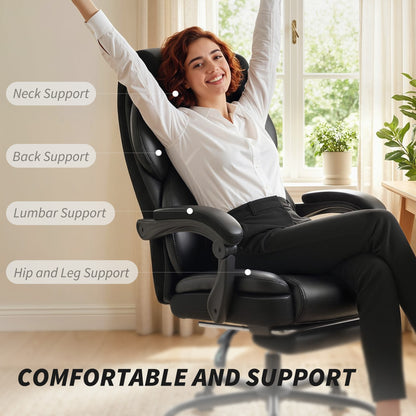 Adjustable Office Chair with Footrest, Armrest, Casters, Black