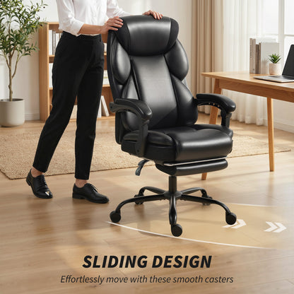 Adjustable Office Chair with Footrest, Armrest, Casters, Black