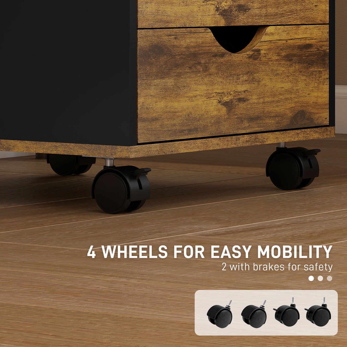 Filing Cabinet with 5 Drawers, Under Desk Drawer, Rustic Brown