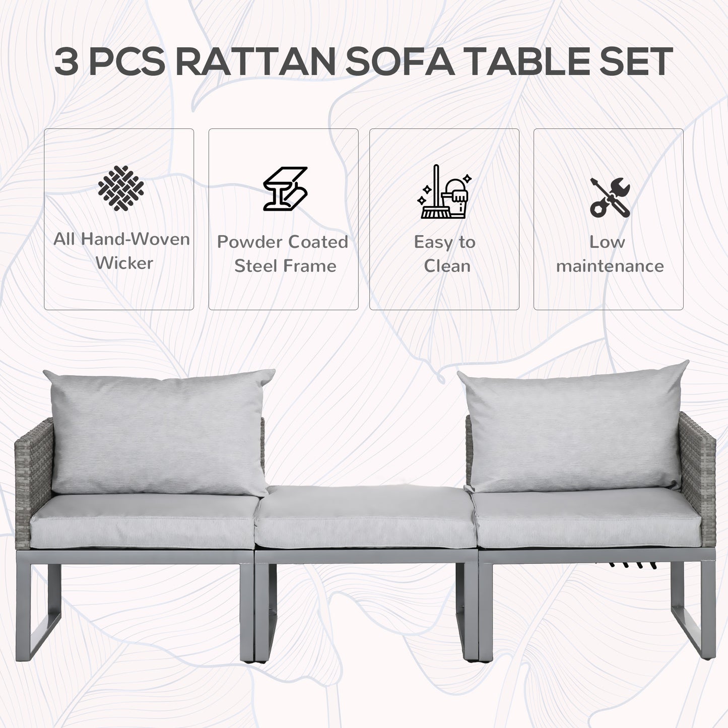 3-in-1 Chair Coffee Table Lounger Seater Sofa w/ Steel Frame Furniture