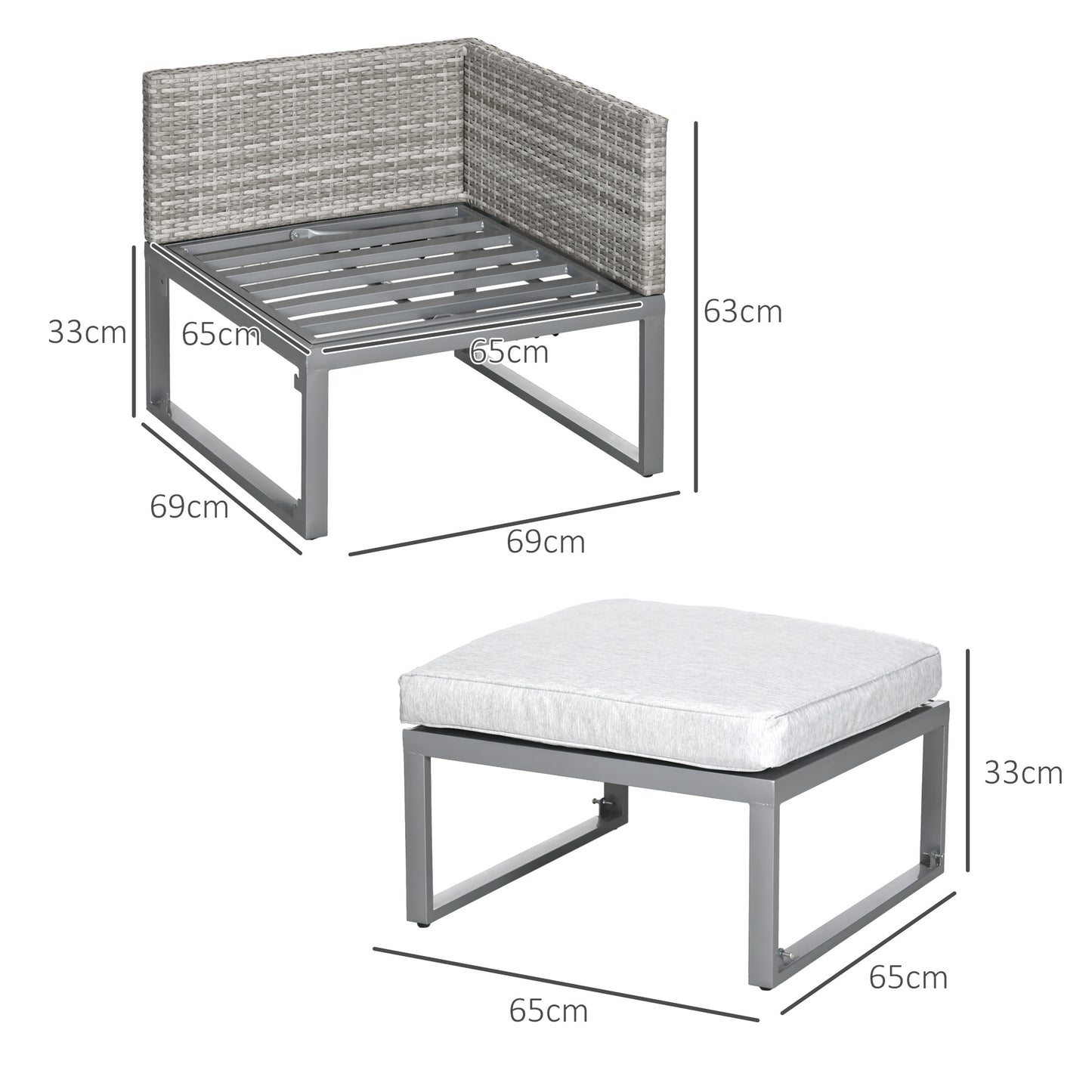 3-in-1 Chair Coffee Table Lounger Seater Sofa w/ Steel Frame Furniture