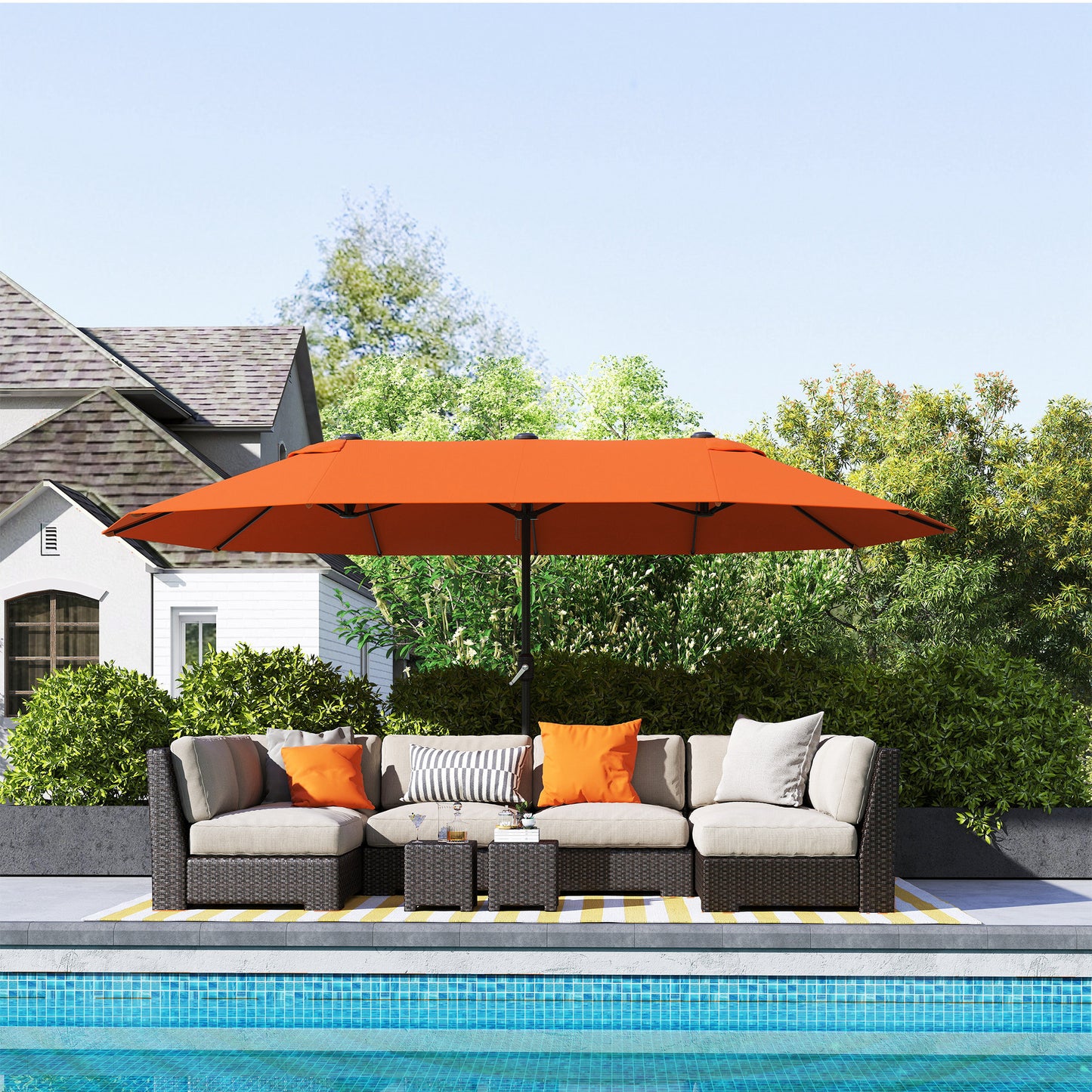 Sun Umbrella Canopy Double-sided Crank Sun Shade 4.6M Orange