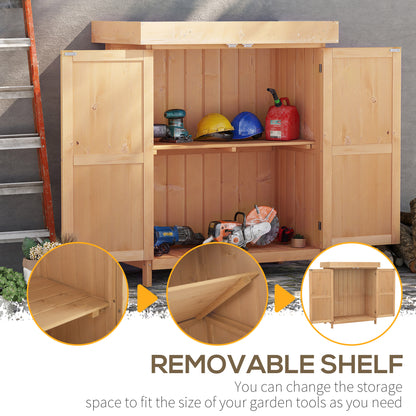 Wooden Garden Storage Shed with Hinged Roof and Shelves, Outdoor Storage Cabinet Chest, Double Doors
