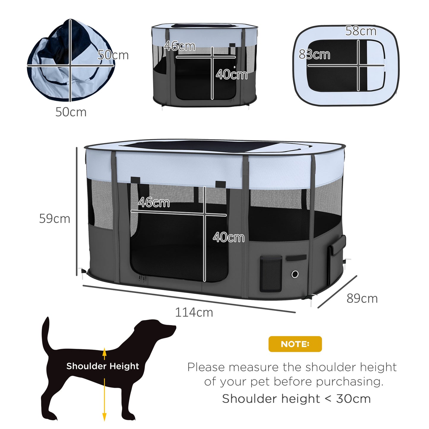 Portable Dog Pen for Puppies, Rabbits, Kittens, Guinea Pigs - Grey