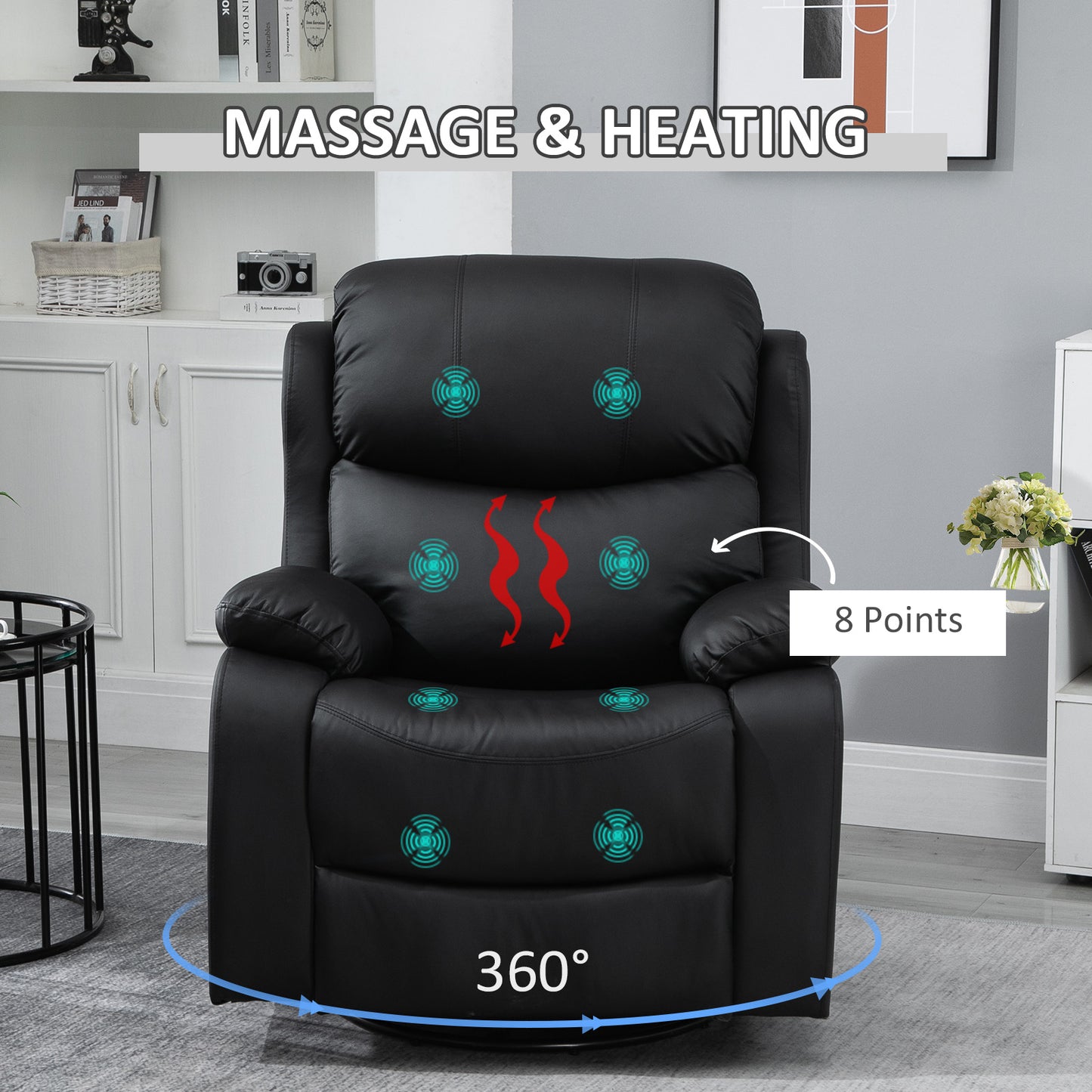 Massage Recliner Chair Manual Reclining Chair with Footrest Remote Black