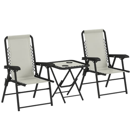 3 Pieces Folding Garden Bistro Set with Cup Holders, Cream White