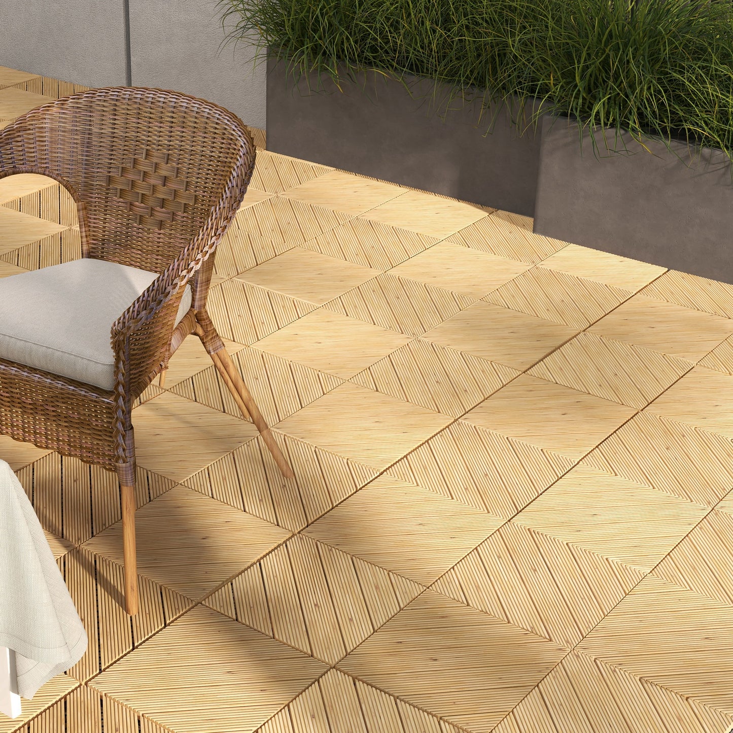 9 Pcs Interlocking Flooring Tiles for Patio, Balcony, Hot Tub, Yellow