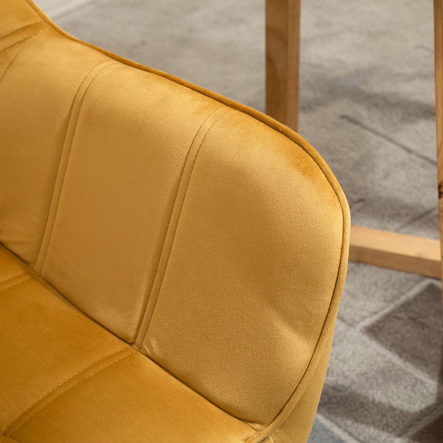 Luxe Velvet-Feel Accent Chair w/ Wide Arms Slanted Back Wood Legs Yellow