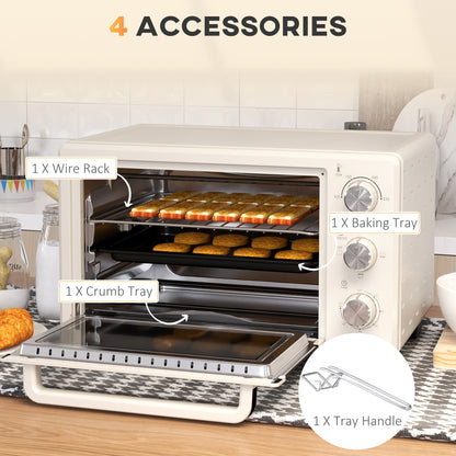 Mini Oven 21L Electric Grill w/ Adjustable Temp Timer 1400W, Cream