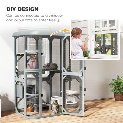 Walk-in Catio, Outdoor Cat Enclosure with 4 Jumping Platforms, Condo