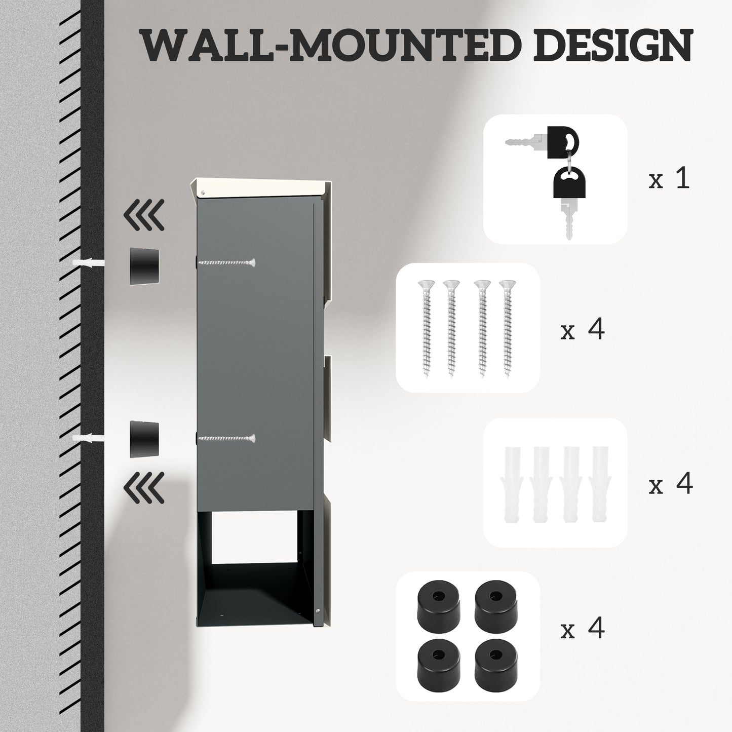 Wall Mounted Post Box, Weatherproof Letterbox with Lock, White