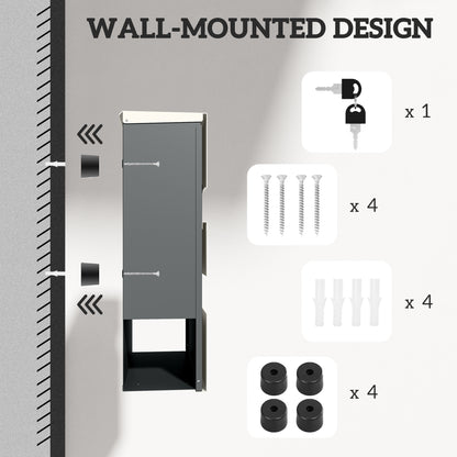 Wall Mounted Post Box, Weatherproof Letterbox with Lock, White