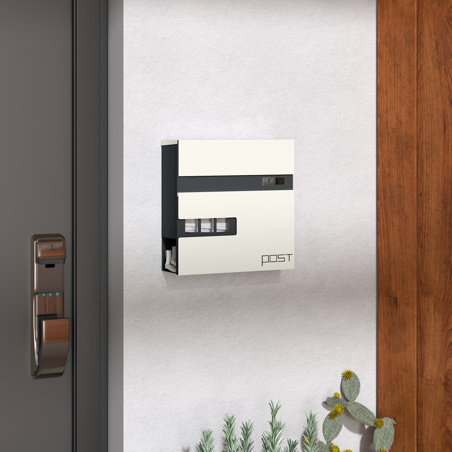 Wall Mounted Post Box, Weatherproof Letterbox with Lock, White