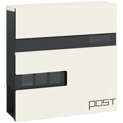 Wall Mounted Post Box, Weatherproof Letterbox with Lock, White