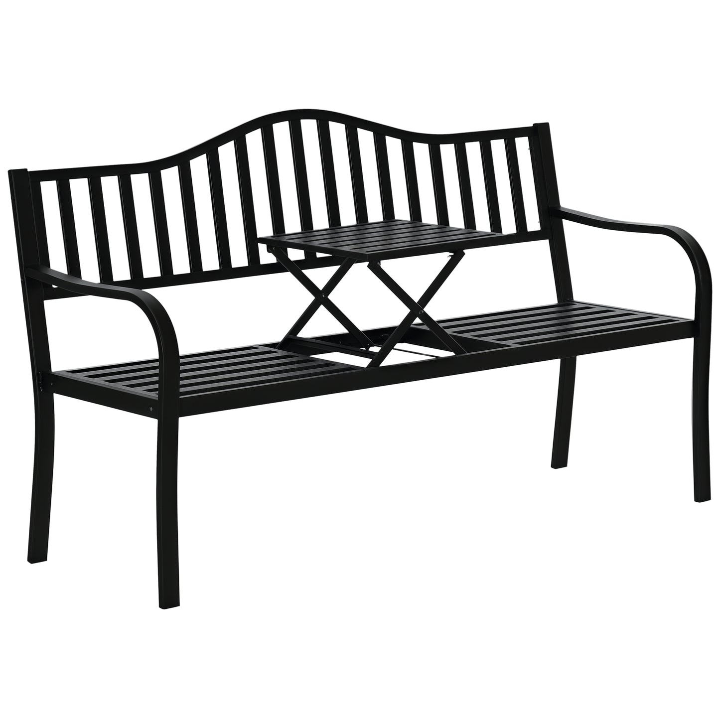 Outdoor Bench with Liftable Middle Table, Patio Loveseat, Black