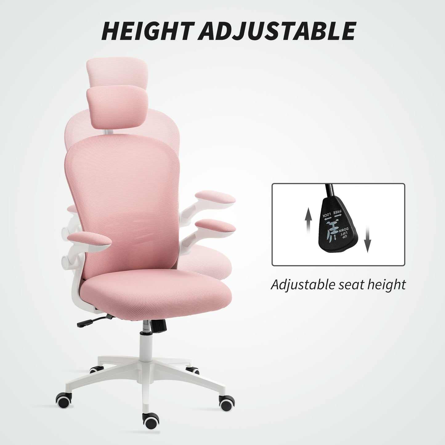 Mesh Chair with Headrest, 4D Lumbar Support, Flip-up Arm, Pink