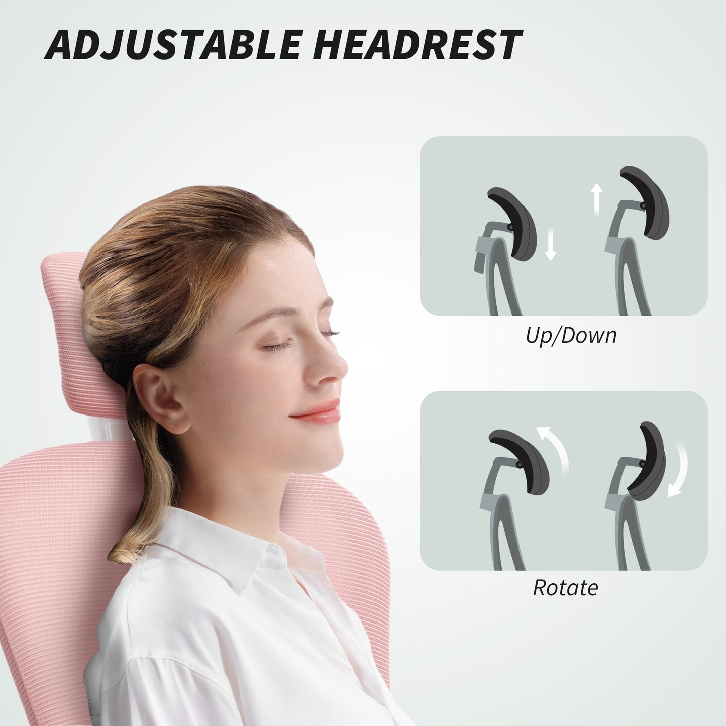 Mesh Chair with Headrest, 4D Lumbar Support, Flip-up Arm, Pink