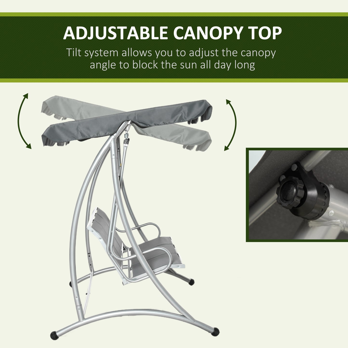 3 Seat Metal Fabric Backyard Balcony Patio Swing Chair w/ Canopy Grey
