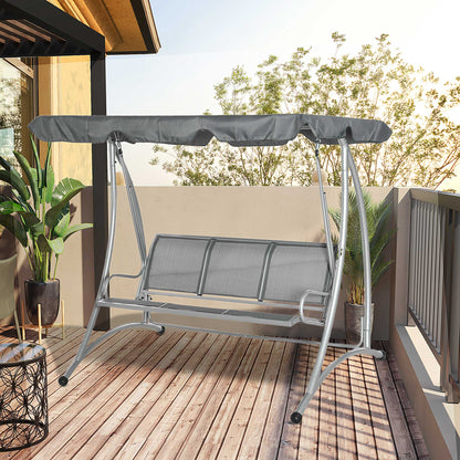 3 Seat Metal Fabric Backyard Balcony Patio Swing Chair w/ Canopy Grey