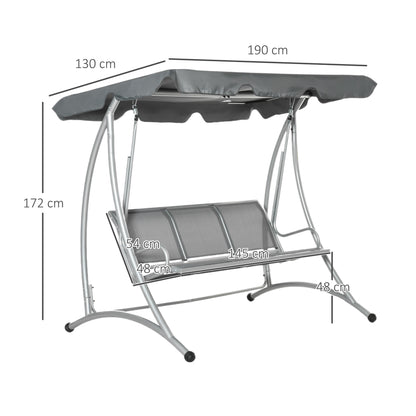 3 Seat Metal Fabric Backyard Balcony Patio Swing Chair w/ Canopy Grey