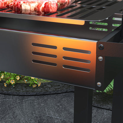 BBQ Rotisserie Grill Roaster Charcoal Spit Roasting Machine for Chicken Turkey with 3-Level Grill Grate, Side Shelves