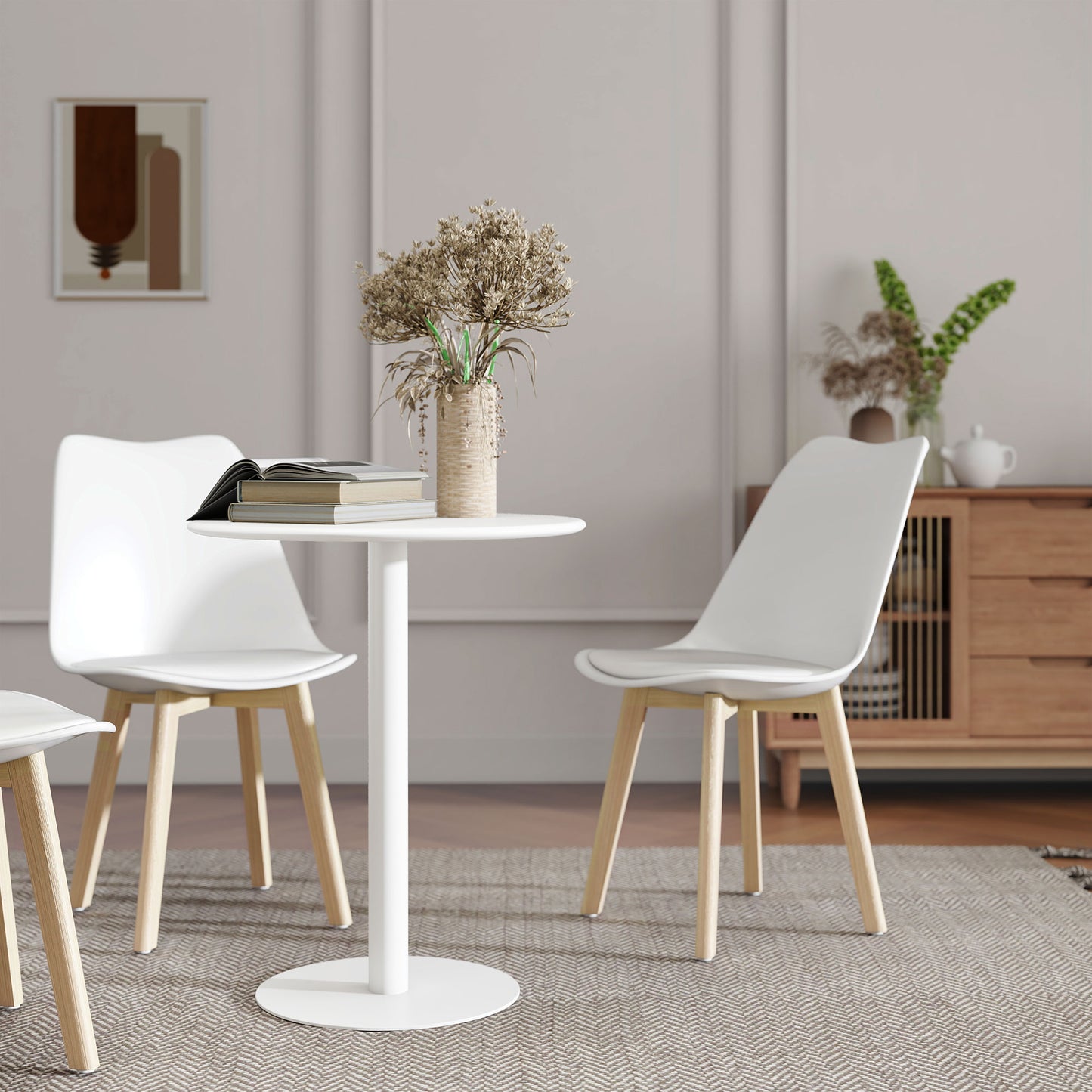 Dining Table, 60 cm Round Kitchen Table for 2 with Steel Base, White