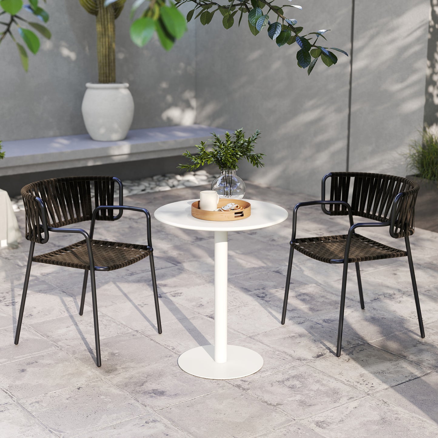 Dining Table, 60 cm Round Kitchen Table for 2 with Steel Base, White