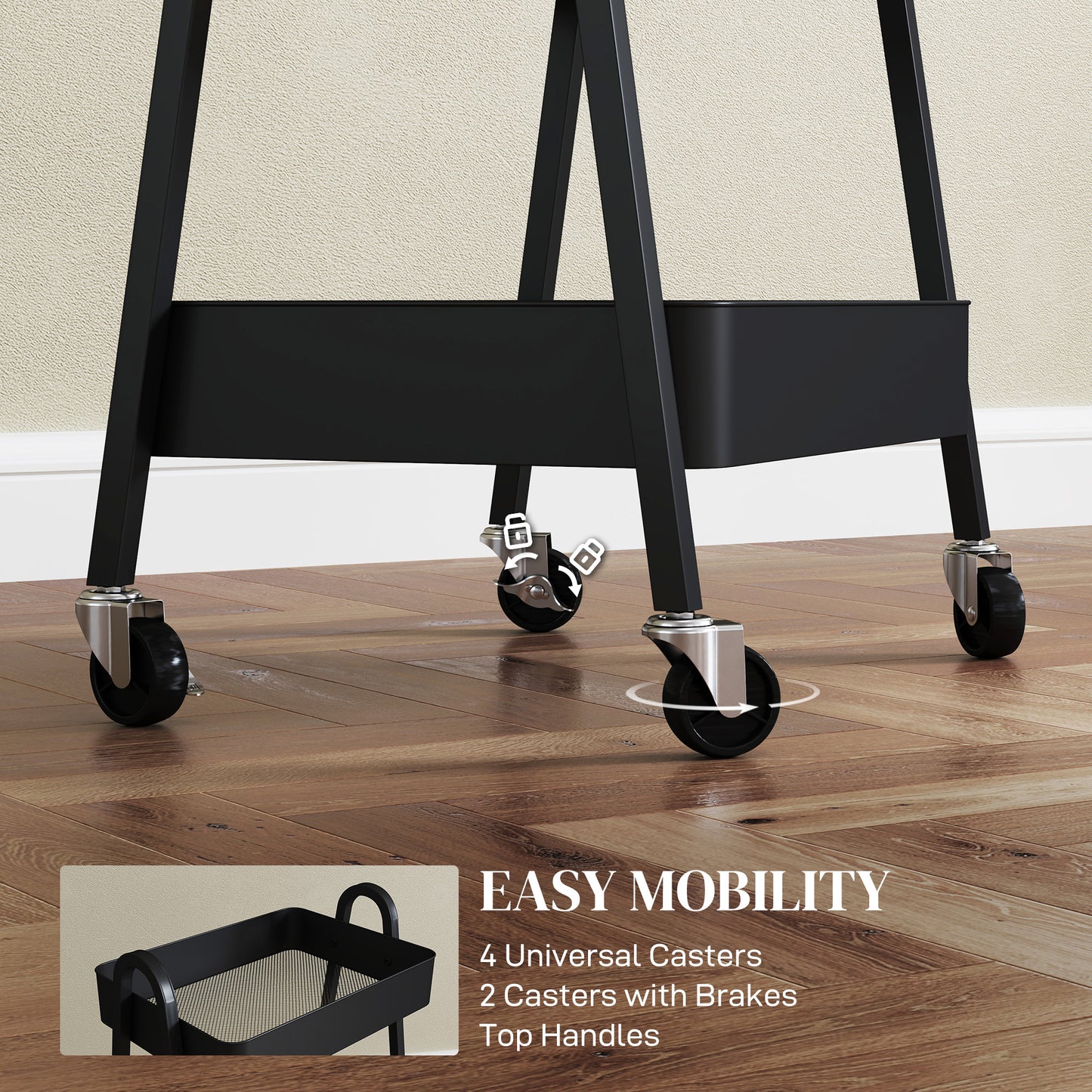 3-Tier Rolling Utility Cart Kitchen Storage Trolley on Wheels Black