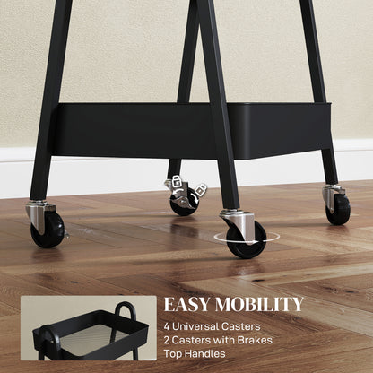 3-Tier Rolling Utility Cart Kitchen Storage Trolley on Wheels Black