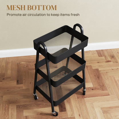 3-Tier Rolling Utility Cart Kitchen Storage Trolley on Wheels Black