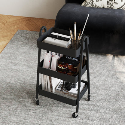 3-Tier Rolling Utility Cart Kitchen Storage Trolley on Wheels Black