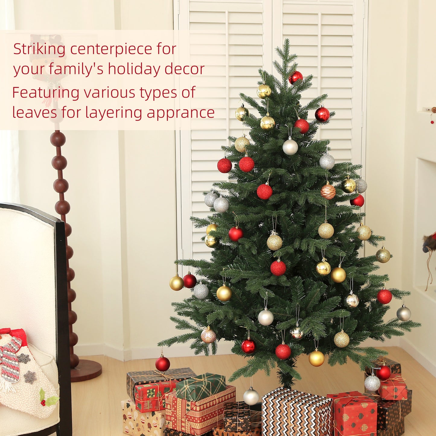 5ft Artificial Spurce Christmas Tree with 1121 Branches and Foldable Steel Base